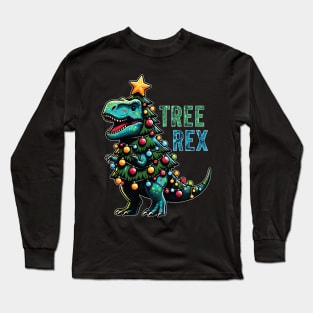 Christmas Dinosaur Tree Rex Funny Christmas Tree Long Sleeve T-Shirt